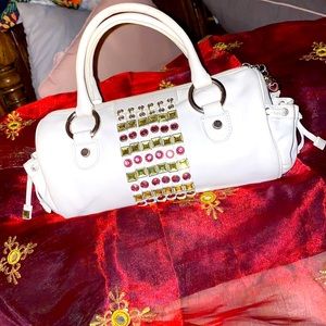 Original BabeeD White leather Bling barrel bag
